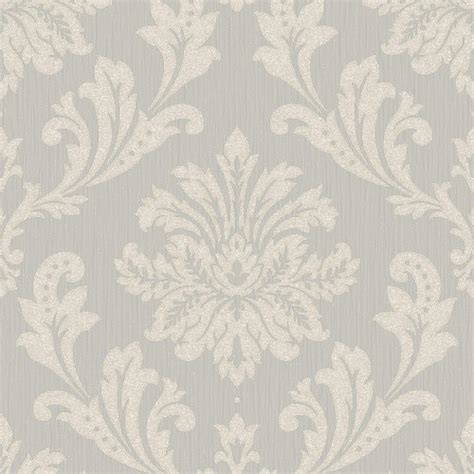 Grandeco Louisa Damask Metallic And Glitter Grey And Silver Textured