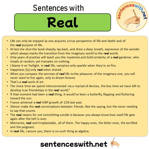 Sentences With Real Sentences About Real In English Sentenceswithnet