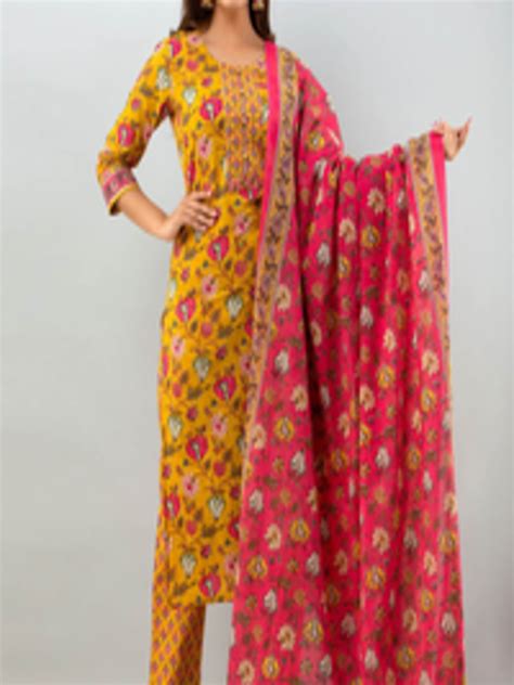 Buy Gulmohar Jaipur Women Mustard Yellow Floral Printed Pure Cotton