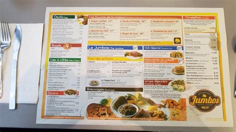 Menu at Jumbo Restaurant, Montréal