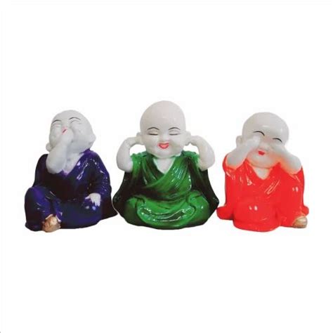 Multicolor Polyresin Baby Monk Statues Set For Interior Decor Size