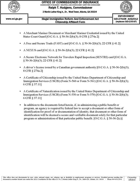 Free Georgia Citizenship Affidavit Form Pdf Kb Page S Page