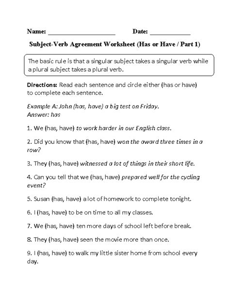 Verbs Worksheets Subject Verb Agreement Worksheets