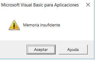 Vba Memoria Insuficiente En Microsoft Visual Basic Para Aplicaciones