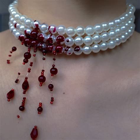 Bloody Pearl Necklacevampire Jewelrygothic Jewelrybloody Etsy