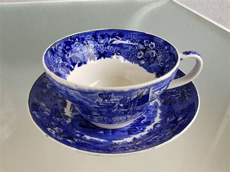 Wedgwood Flow Blue Mush Cup And Saucer Bowl Antique Etruria England Ferrara Etsy Flow Blue