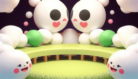 3d Cartoon Characters On Platform With Grass Premium Ai Generated Image