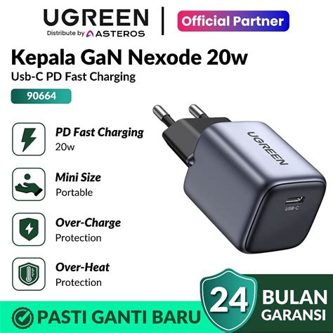 Jual UGREEN Kepala Charger Type C GAN Fast Charging 20w 90664 15324