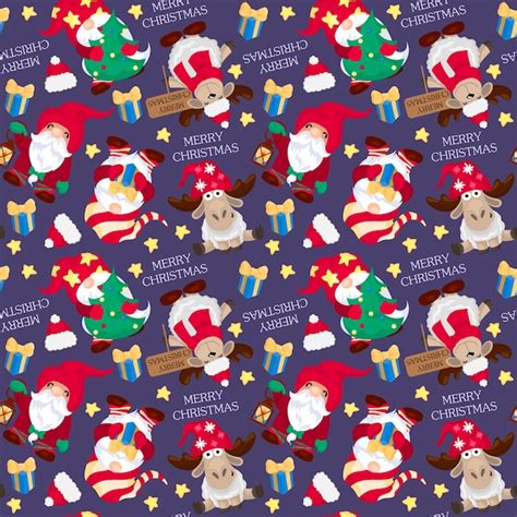 Conjunto De Ilustra O Vetorial Fofo Gnomo De Natal Padr O Sem Emenda