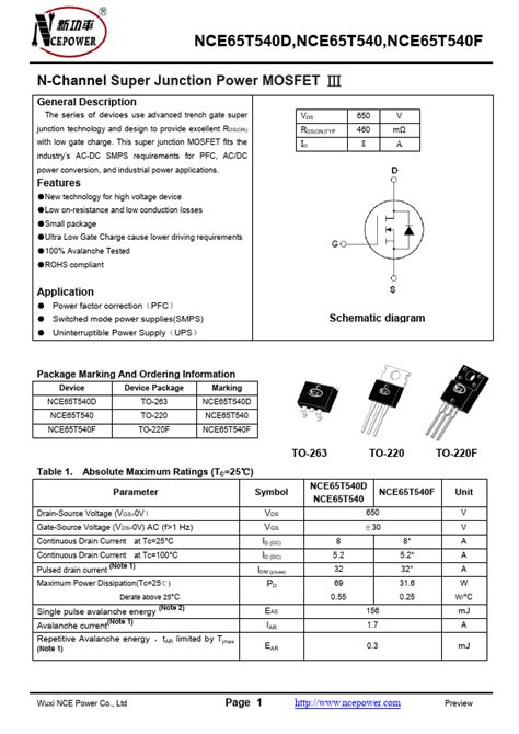 Nce T Datasheet Mosfet Equivalent Nce Power Semiconductor