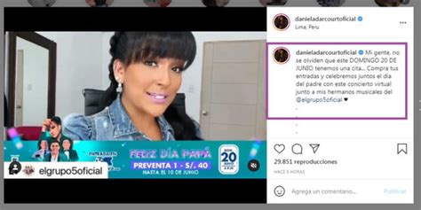 Daniela Darcourt Instagram Anuncia Concierto Virtual Junto Al Grupo