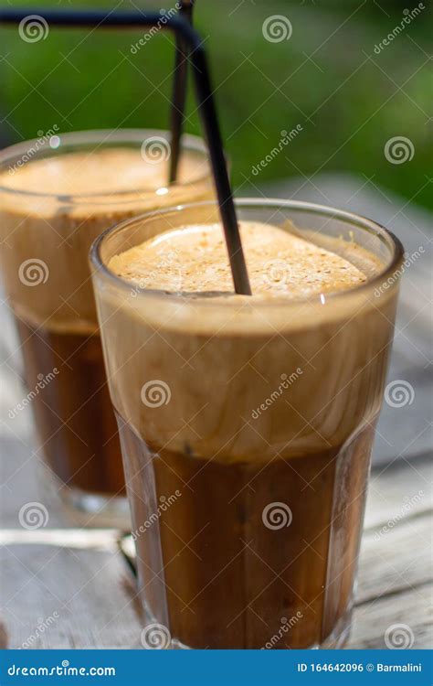 Traditioneller Griechischer Kalter Kaffee Frappe Aus Wasser Instant