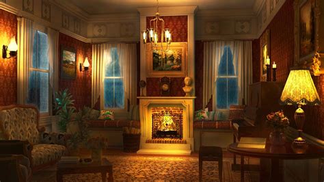 Crackling Fireplace With Rain Sounds Cozy Victorian Ambience At Night