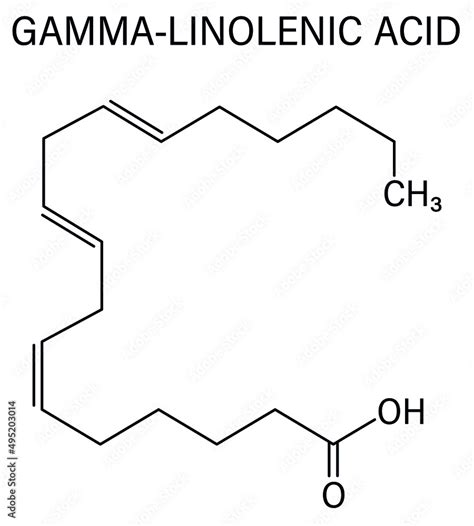 Gamma-linolenic acid (γ-linolenic acid, GLA, gamolenic acid) molecule ...