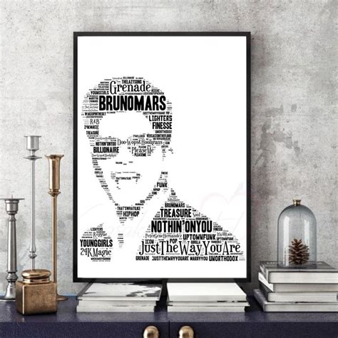 Bruno Mars Typography Portrait In Songs Print Bruno Mars Typography