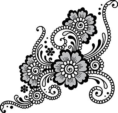 Hand Drawn Abstract Henna Mehndi Flower Ornament Folk Indian Color