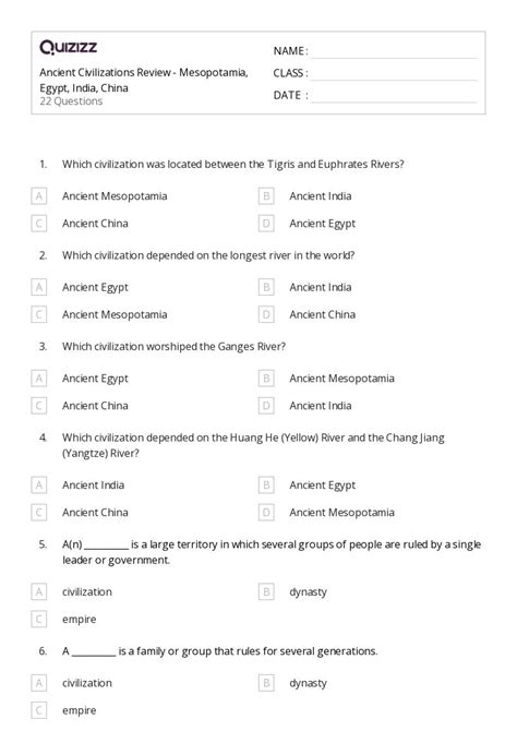 Ancient Civilizations Worksheets For Th Class On Quizizz Free