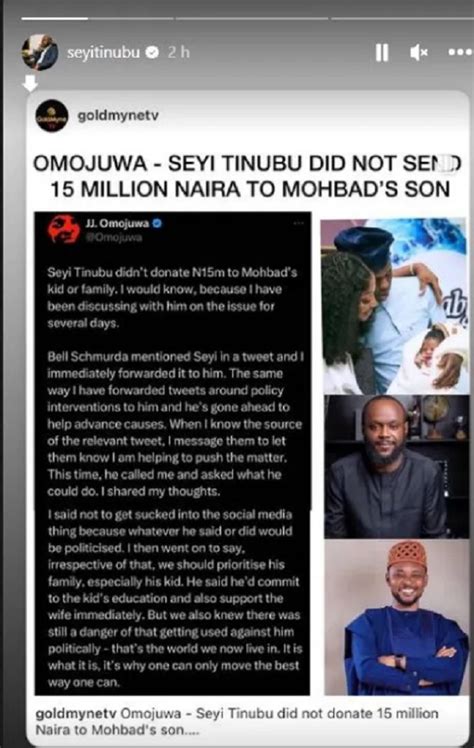 I Did Not Donate Million Naira To Mohbads Son Seyi Tinubu Refutes