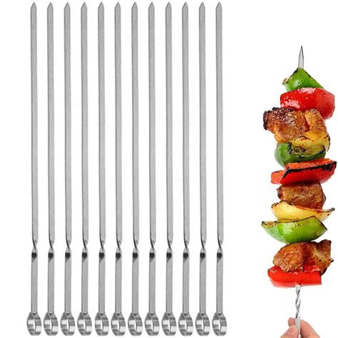 Pcs Kabob Skewers Flat Metal Stainless Steel Bbq Barbecue Skewer