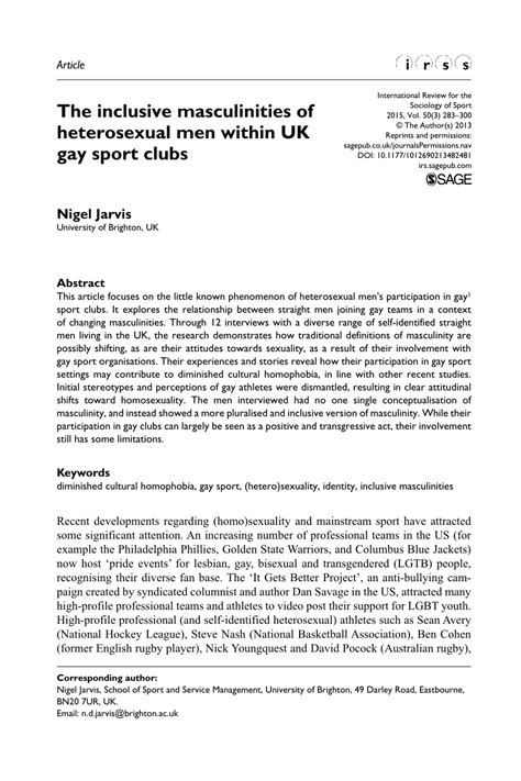 Pdf The Inclusive Masculinities Of Heterosexual Men Within Uk Gay Sport Clubs