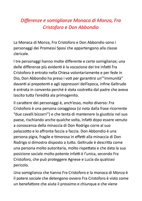 Monaca Di Monza Fra Cristoforo E Don Abbondio I Tre Personaggi Hanno