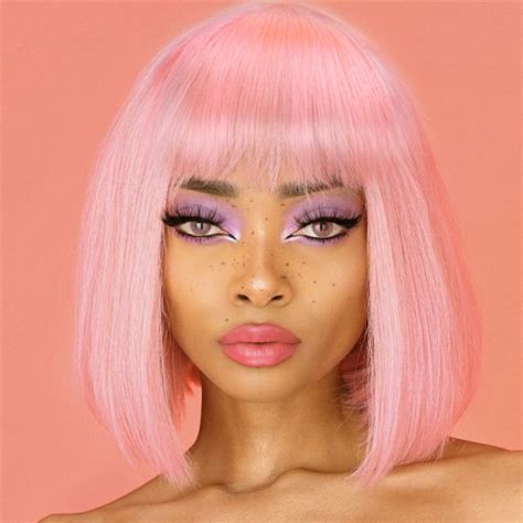 Rose Pink Straight Machine Made Short Bob Wigs Supernova Wig