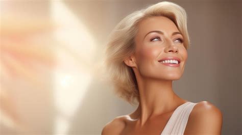 Premium AI Image Blonde Elegance Woman Gently Caressing Smooth Skin