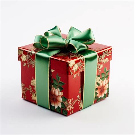 Premium Photo A Red And Green Christmas Gift Box White Background