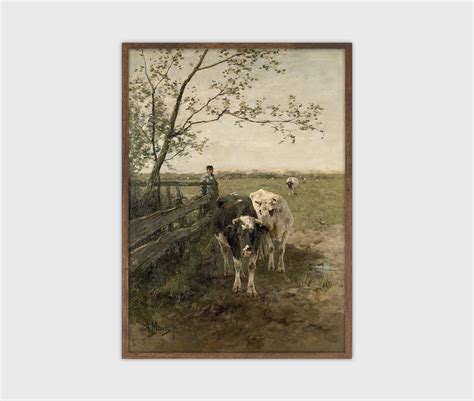 Vintage Cow Painting Farmhouse Wall Art Antique Digital Print - Etsy