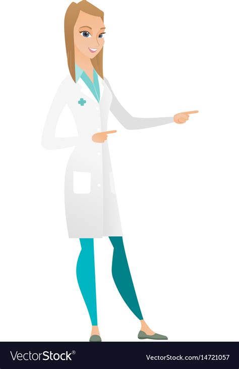 Young Caucasian Doctor Pointing To The Side Vector Image