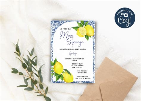 Main Squeeze Bridal Shower Invitation, Lemon Bridal Shower, Digital ...