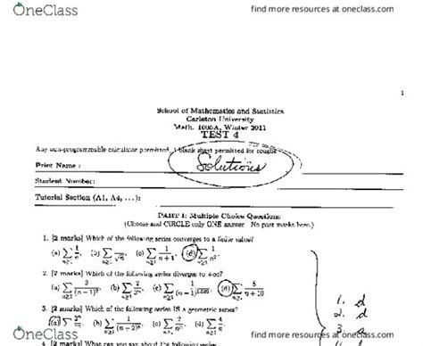 MATH 1005 Midterm MATH1005 Term Test 4 2011 Winter Solutions OneClass