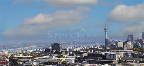 Auckland Cityscape With Blue Sky Background At New Zealand Stock Photo