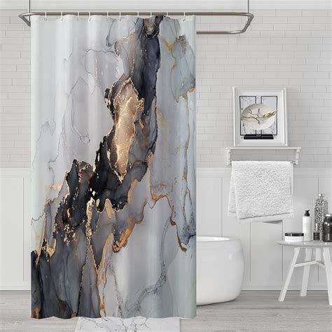 Stall Shower Curtain 36wx72hinchblack And Gold Marble Bathroom Shower Curtains Set With Hooks