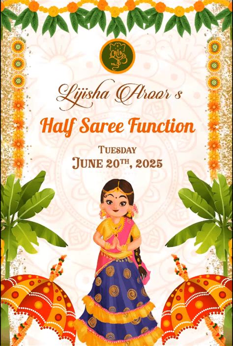 Add Photo Halfsaree Invitation Video Cute Traditional Cartoon Girl