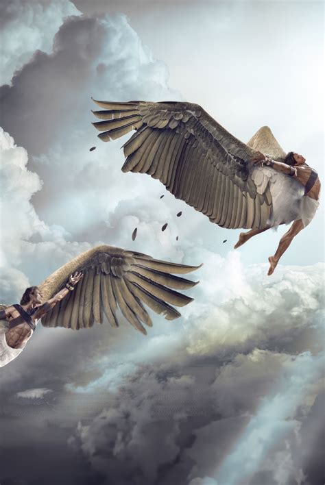 Daedalus Trying To Safe Icarus From Flying Too Close To The Sun By