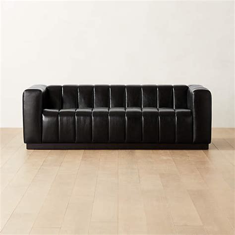 Forte 101" Extra-Large Channeled Leather Sofa with Walnut Base Bello ...