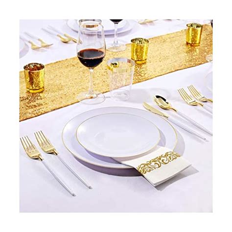 Nervure Pcs White Gold Plastic Plates Gold Disposable Dinnerware