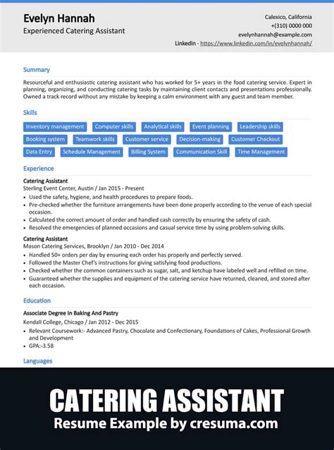 Catering Assistant Resume Example And Writing Guide Cresuma