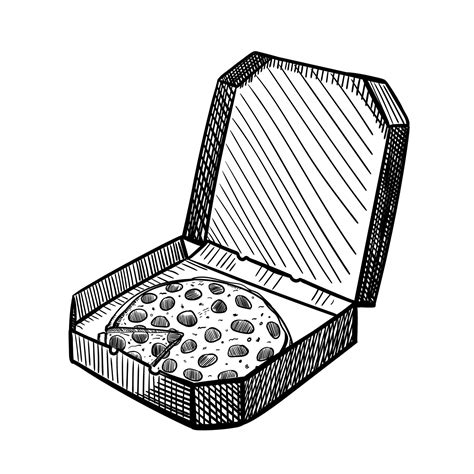 Hand Drawn Ink Set Of Pizza Boxes Sketch Open Pizza Box Hand Drawn