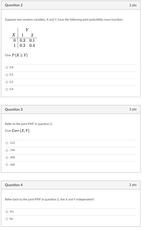 Solved Question 2 2 Pts Suppose Two Random Variables X And