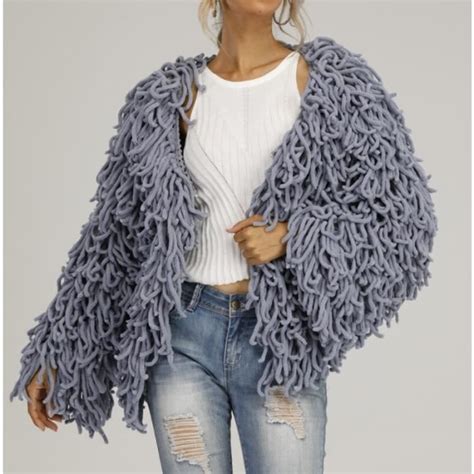 Femmes Tricot Shaggy Moelleux Veste Cardigan Sexy Frange Gland Pull En