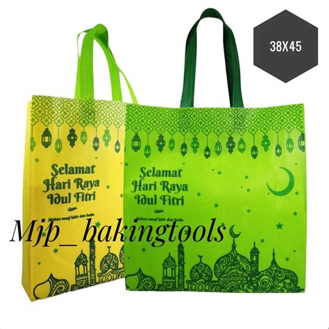 Jual TAS PARCEL LEBARAN KAIN SPUNBOND MOTIF IDUL FITRI 38 X 45 X 10 CM