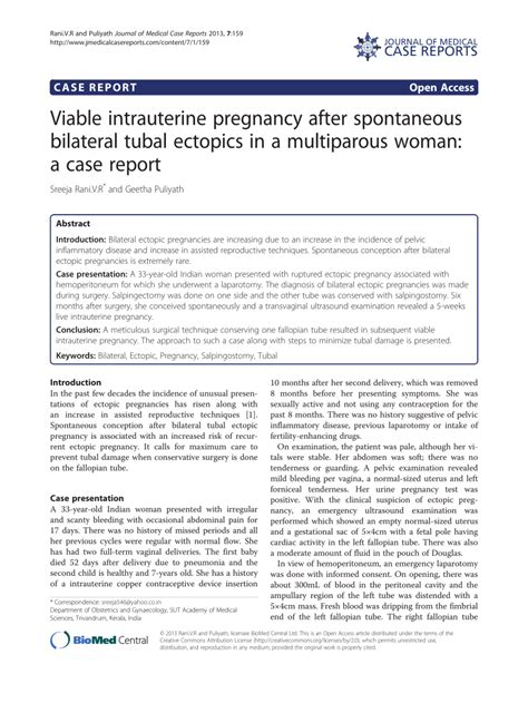 Pdf Viable Intrauterine Pregnancy After Spontaneous Bilateral Tubal Ectopics In A Multiparous