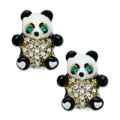 Juicy Couture Gold-tone Panda Bear Stud Earrings in Black (No Color) | Lyst