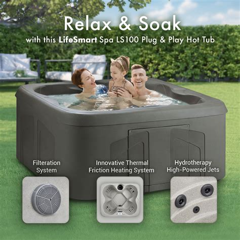 Lifesmart 4 Person Plug And Play Square Outdoor Hot Tub Spa W 13 Jets Taupe