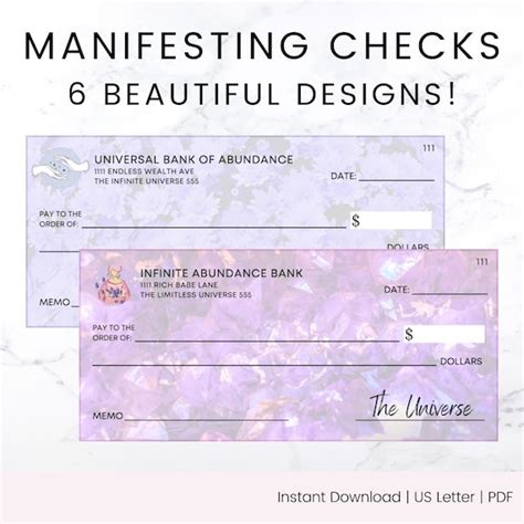 Printable Manifesting Abundance Checks Law of Attraction - Etsy