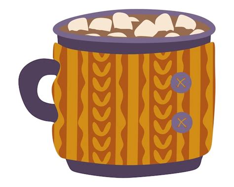 Premium Vector Cup Of Hot Chocolate Or Cocoa With Marshmellows Knit Decoration On Mug Template