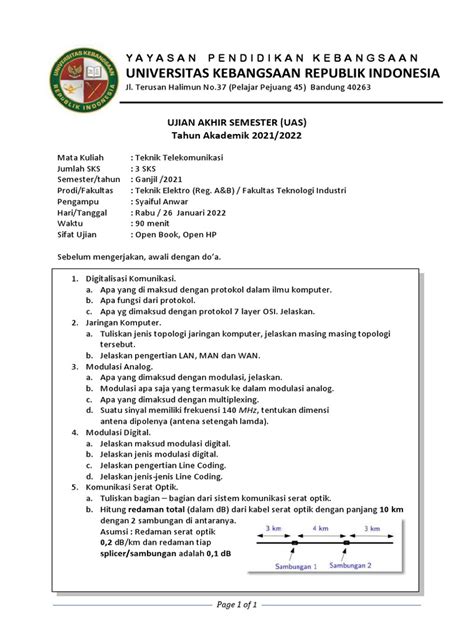 Soal Uas Teknik Telkom 2021 A B Pdf