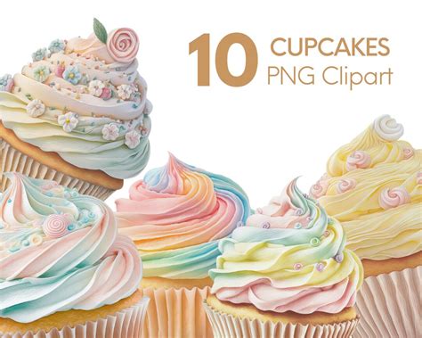 Pastel Cupcake Clipart Bundle, 10 PNG Cupcakes, Commercial Use, POD ...